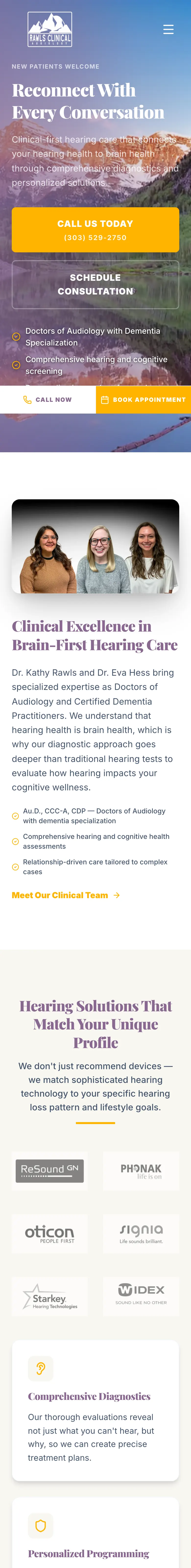 Homepage of the Rawls Clinical Audiology website.